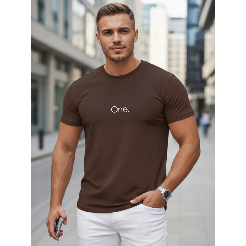 Pánské bavlněné hnědé tričko s potiskem FashionStreet NX5125R