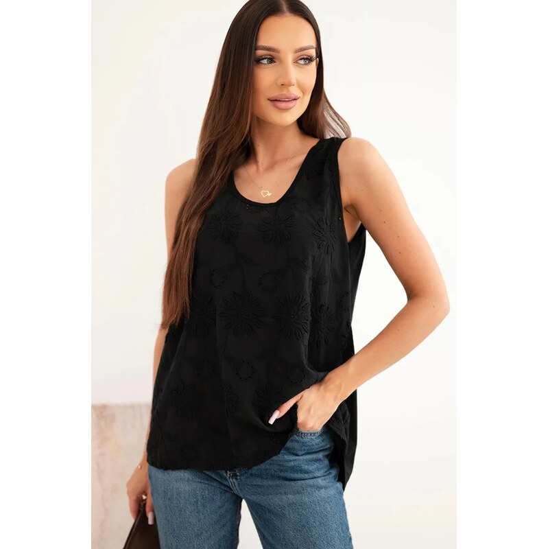 K-Fashion Dámská bavlněná halenka s výšivkou černá