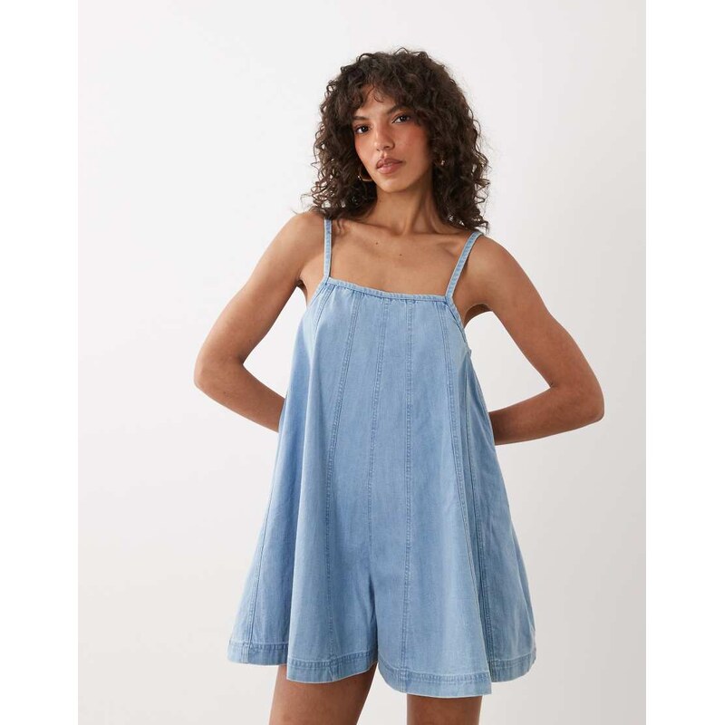 Nobodys Child Talli denim square neck cami strap playsuit in