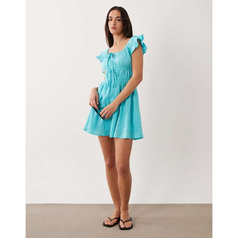 Wednesdays Girl Wednesdays Girl milkmaid mini dress in turquoise