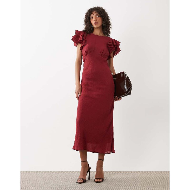 Nobodys Child Lola v neck back detail flutter sleeve midi dress