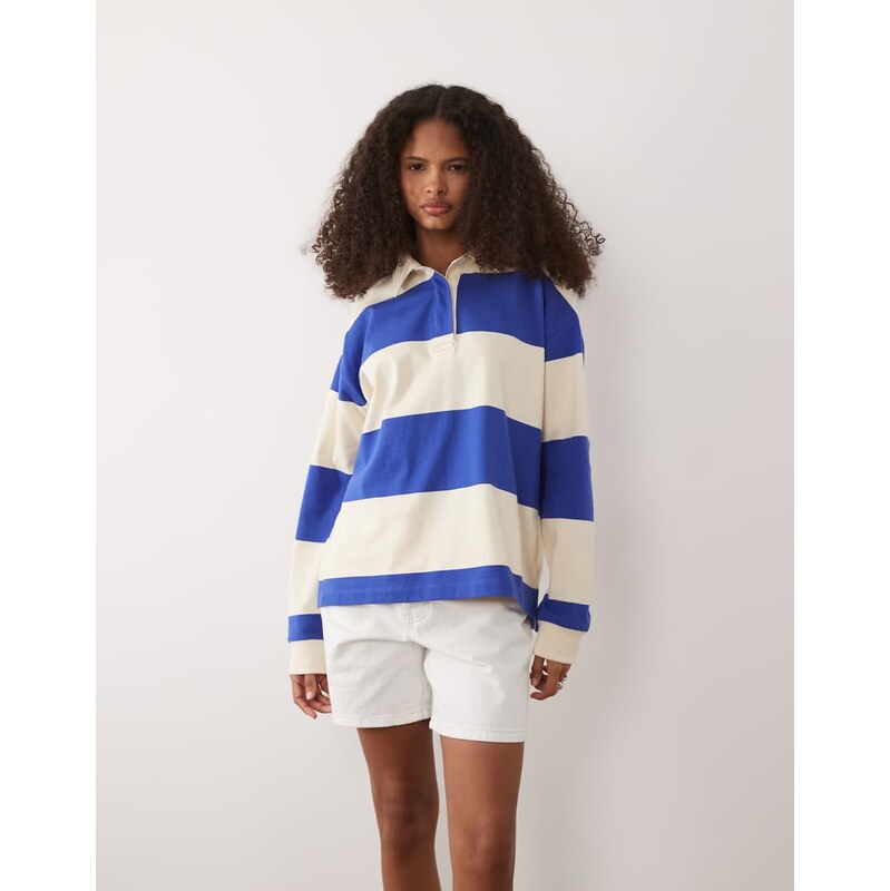 GANT striped heavyweight cotton rugby polo in blue