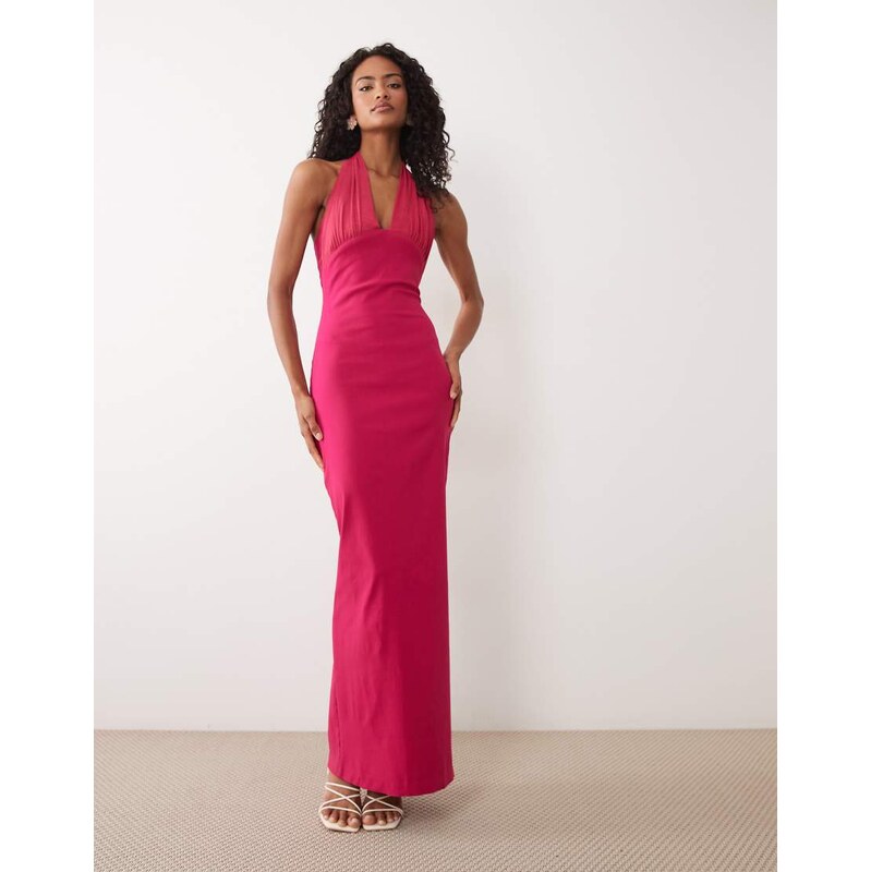 Vesper bengaline halter scoop neck maxi dress in pink