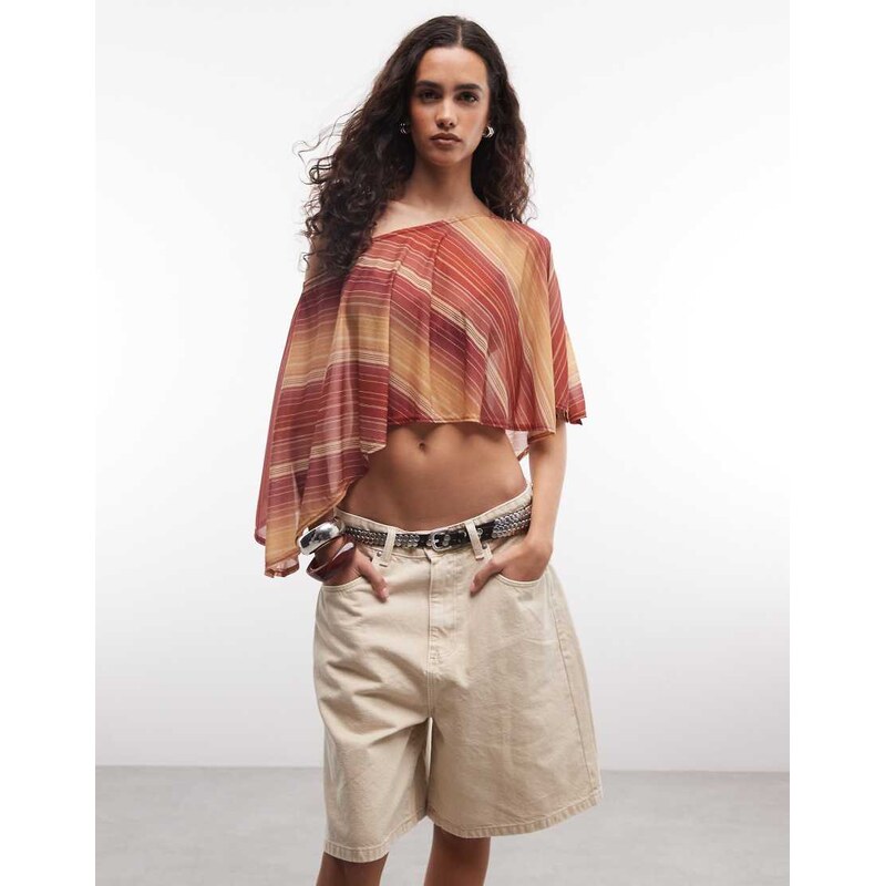 Reclaimed vintage stripe sheer cape top in sunset orange-Multi