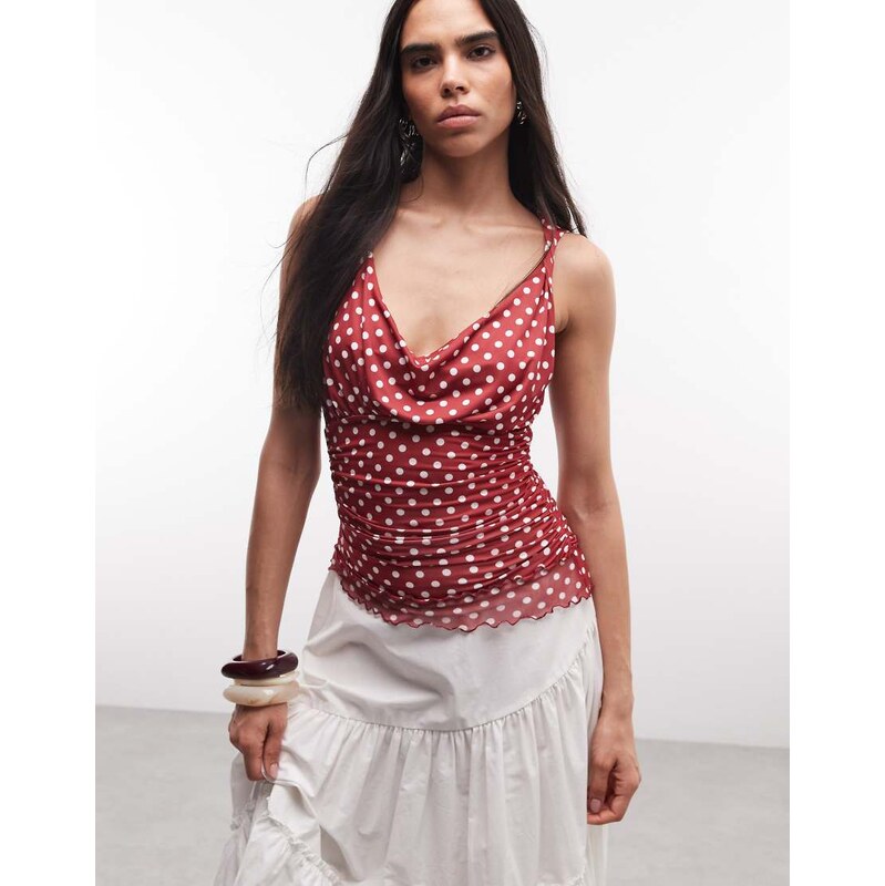 Reclaimed Vintage polka dot twist top in red