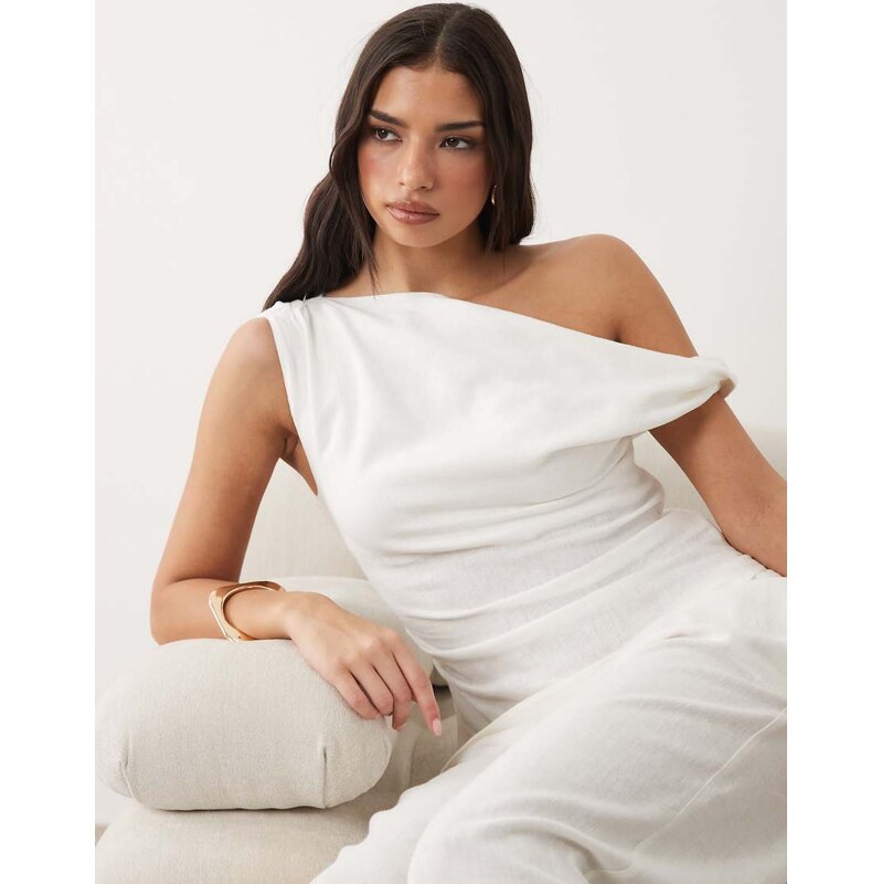 TALA Resort soft linen top in ivory-White