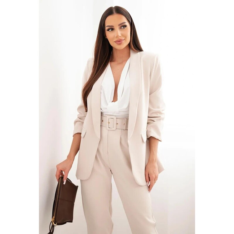 MladaModa Elegantní sada saka a kalhot model 80172K béžová