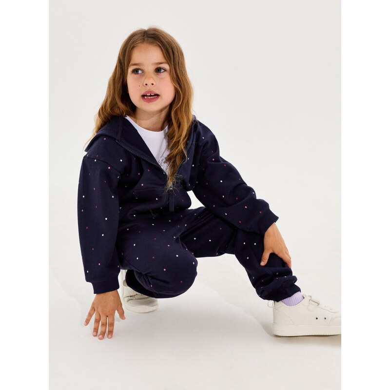 Sinsay - Jogger tepláky s puntíky fleece - námořnická modrá