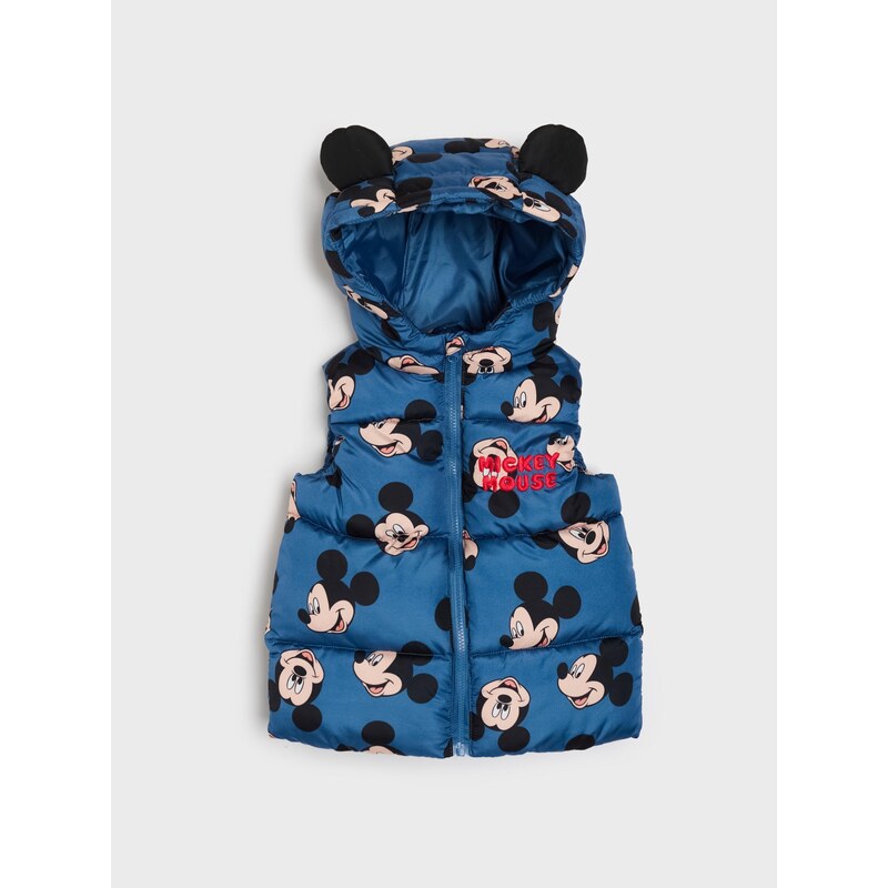 Sinsay - Prošívaná puffer vesta s kapucí Mickey Mouse - indigo