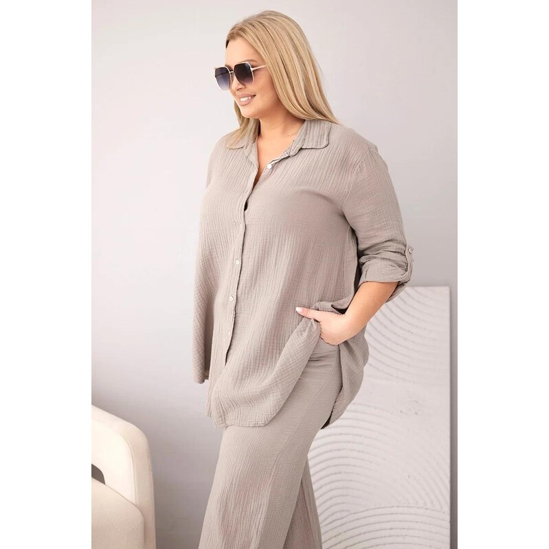MladaModa Elegantní mušelinový oversize komplet košile a kalhot
