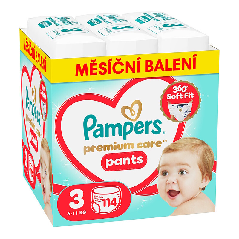 PAMPERS Premium care 3 plenkové kalhotky 6-11 kg 114 kusů