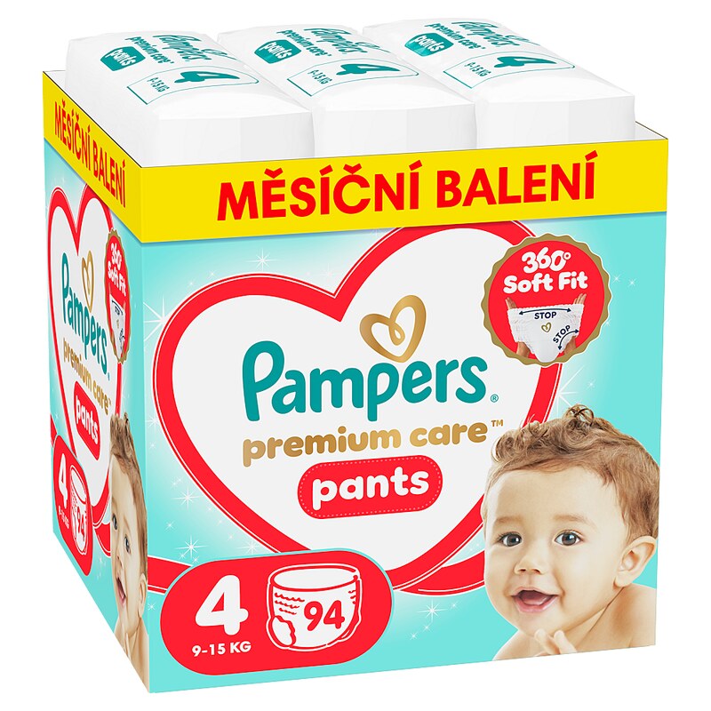 PAMPERS Premium care 4 plenkové kalhotky 9-15 kg 94 kusů