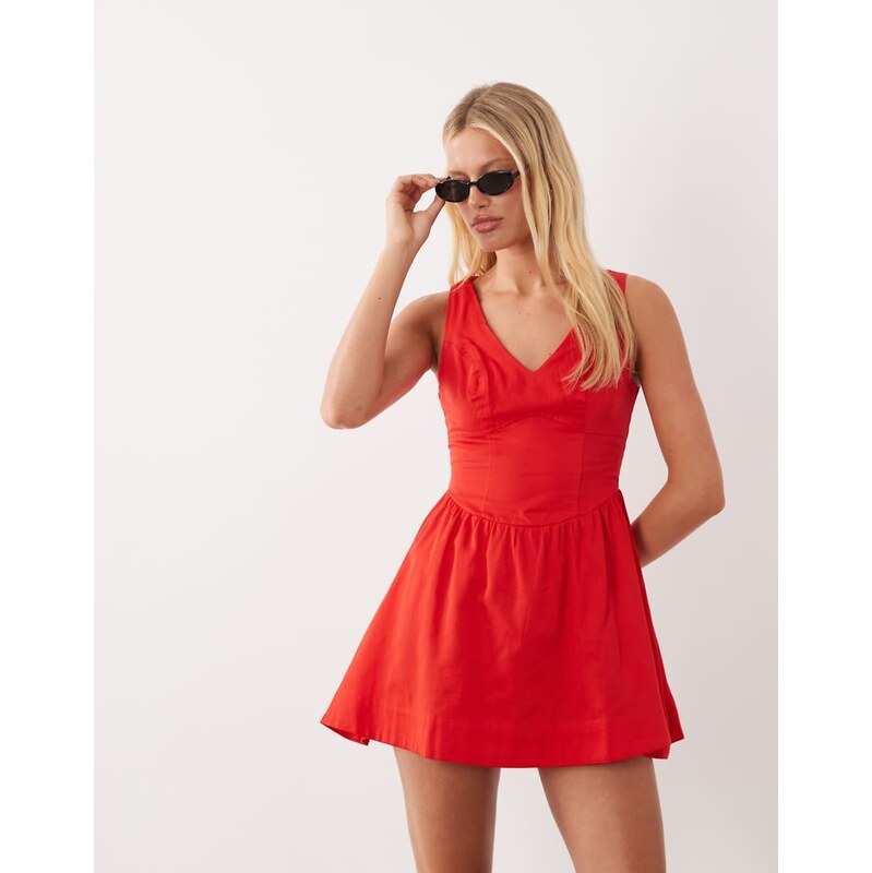 ASOS DESIGN waisted v neck mini sundress with seaming details in
