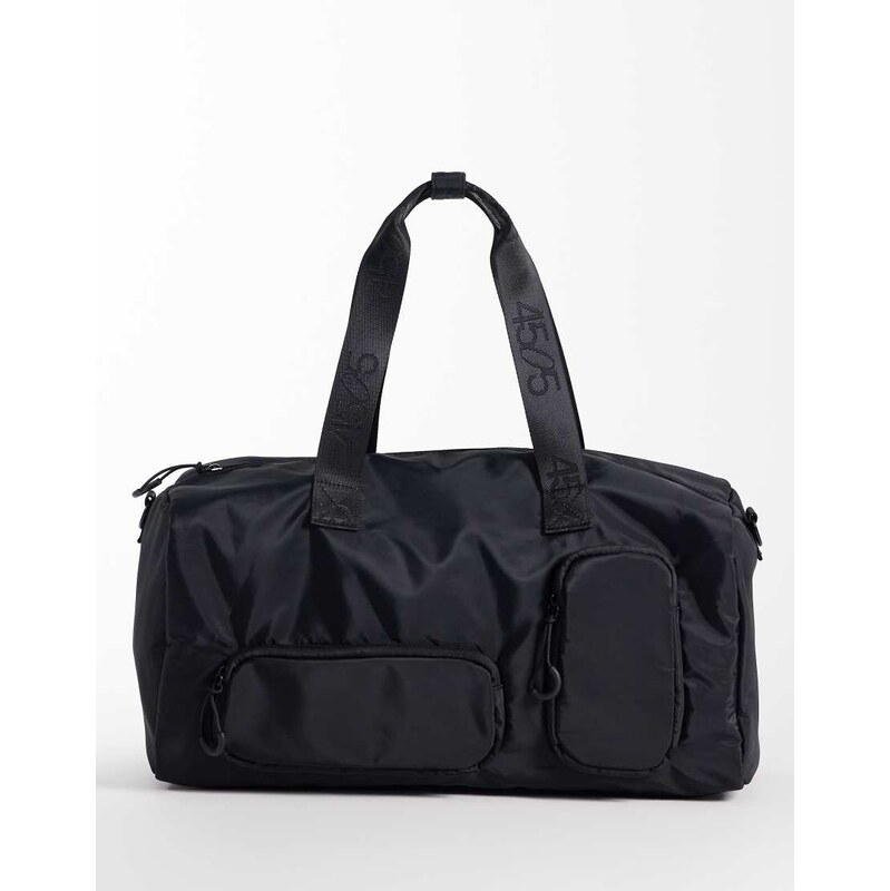 4505 woven gym holdall with utility pockets in black