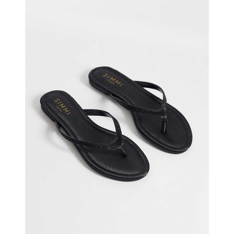 SIMMI Shoes Simmi London Selene embellished flip flops in black