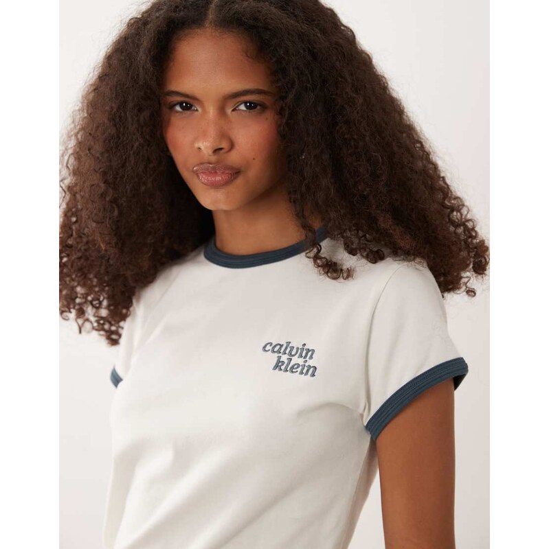 Calvin Klein Jeans slim fit ringer t-shirt in off-white