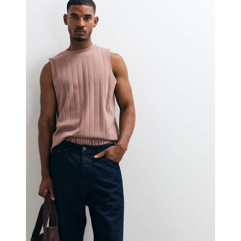 ASOS DESIGN oversized tank in brown wide rib