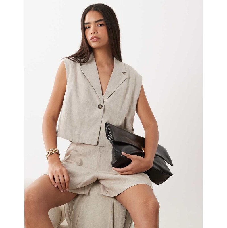 YAS linen blend tailored short waistcoat co-ord in white pepper