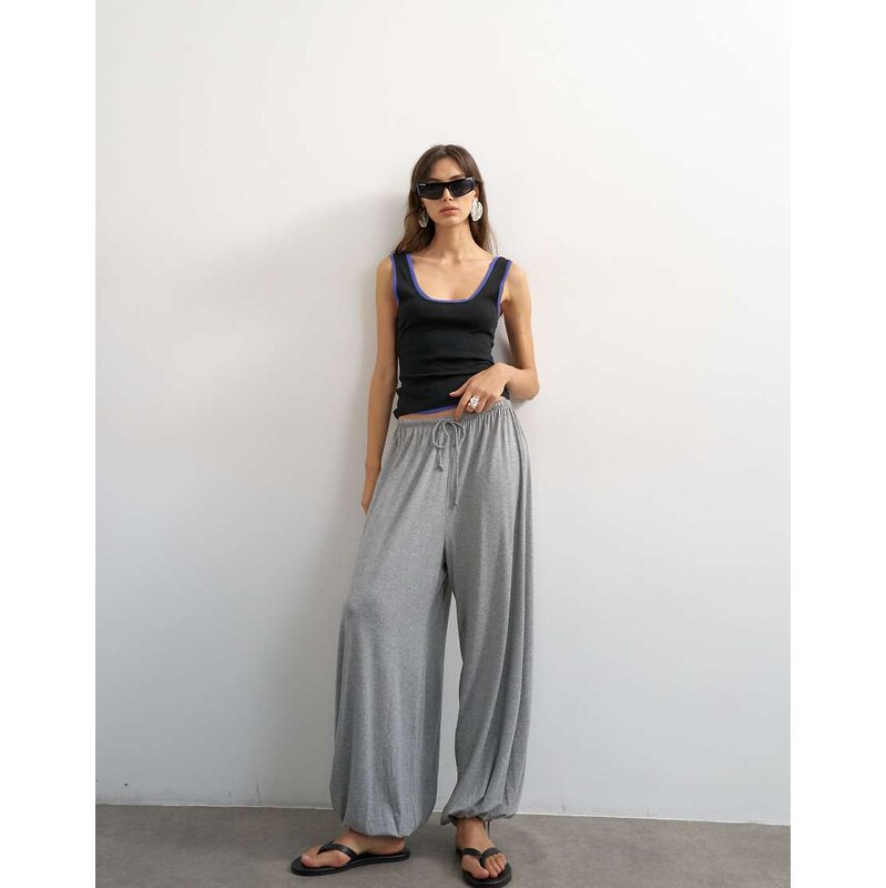 Topshop jersey viscose balloon trousers in grey marl-Brown