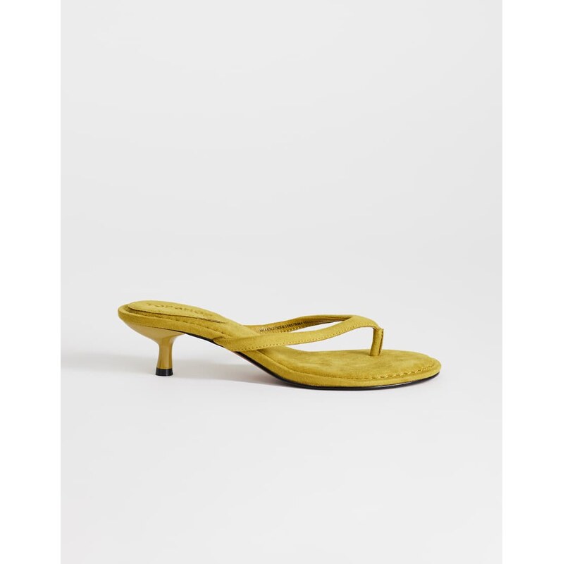 Topshop Axel toe thong mid heel sandal in olive-Green