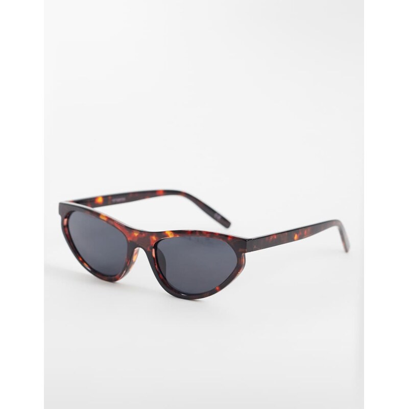 ASOS DESIGN slim angular cat eye sunglasses in tort-Brown
