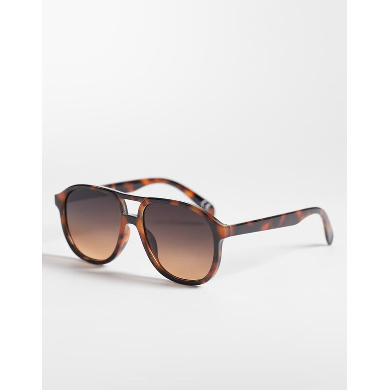ASOS DESIGN aviator sunglasses in tort with grad brown lens