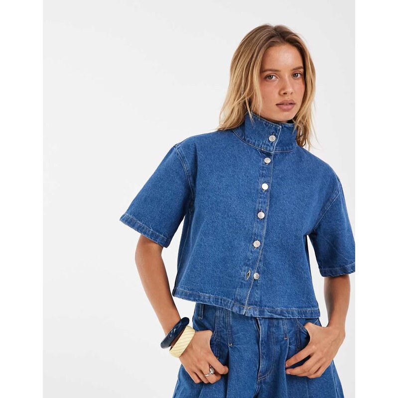 ASOS DESIGN funnel neck denim top co-ord-Blue