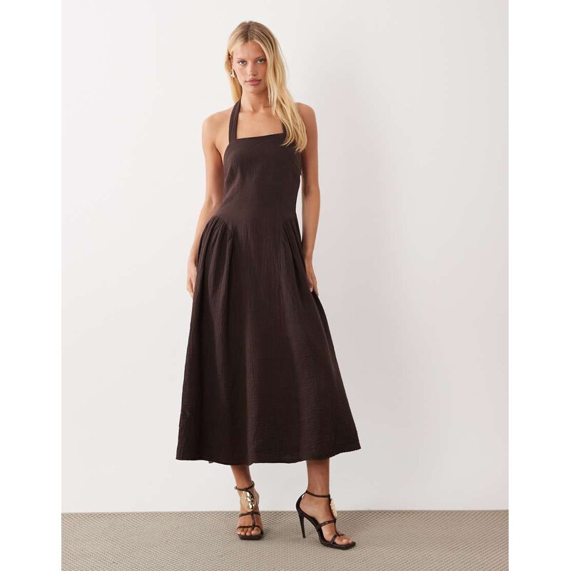 Mango sqaure neck halter detail sleeveless maxi dress with cinch