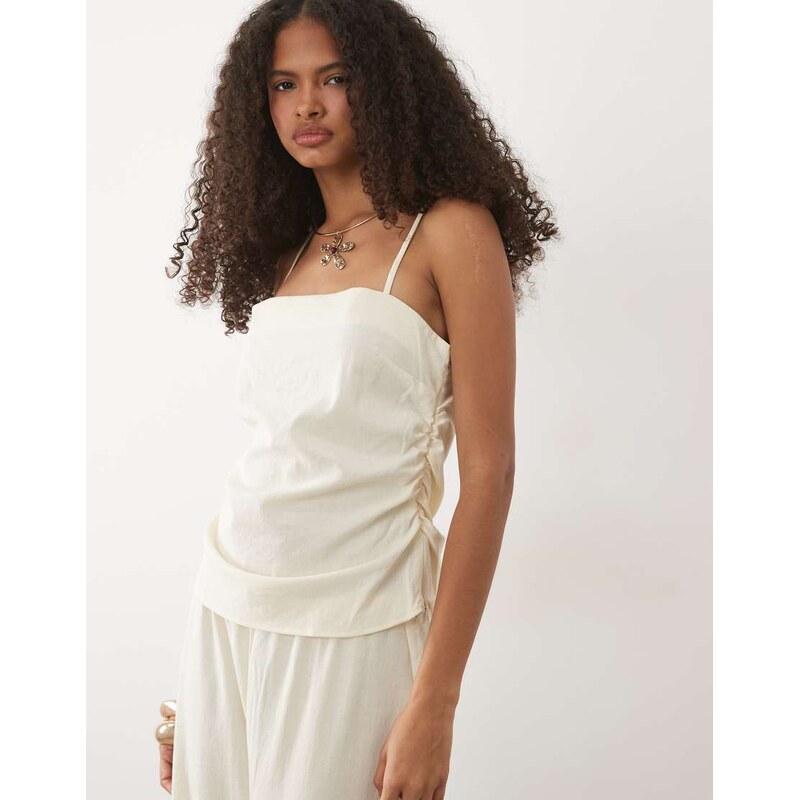 Mango Riga strappy ruched side top co-ord in butter yellow