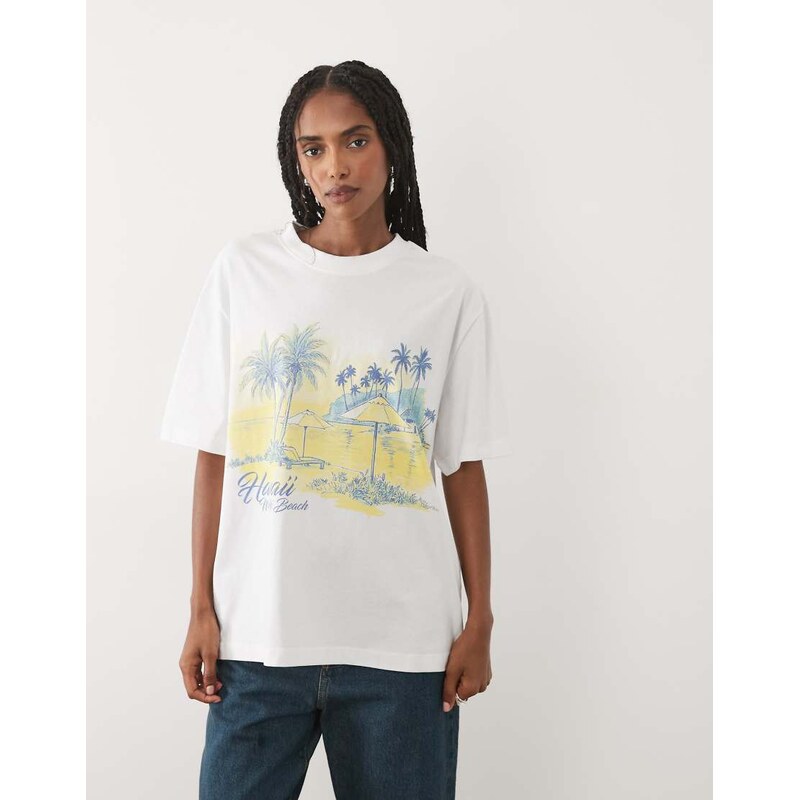 ASOS DESIGN oversized t-shirt with Hawaii graphic in white-Multi