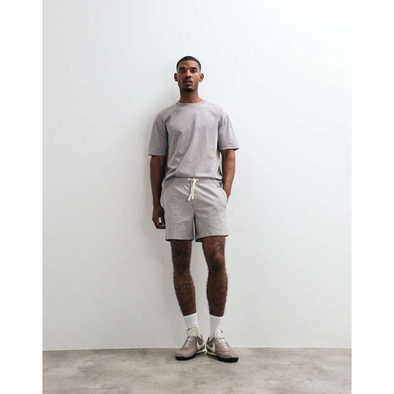 Hollister cotton linen mix pull on shorts in brown stripe