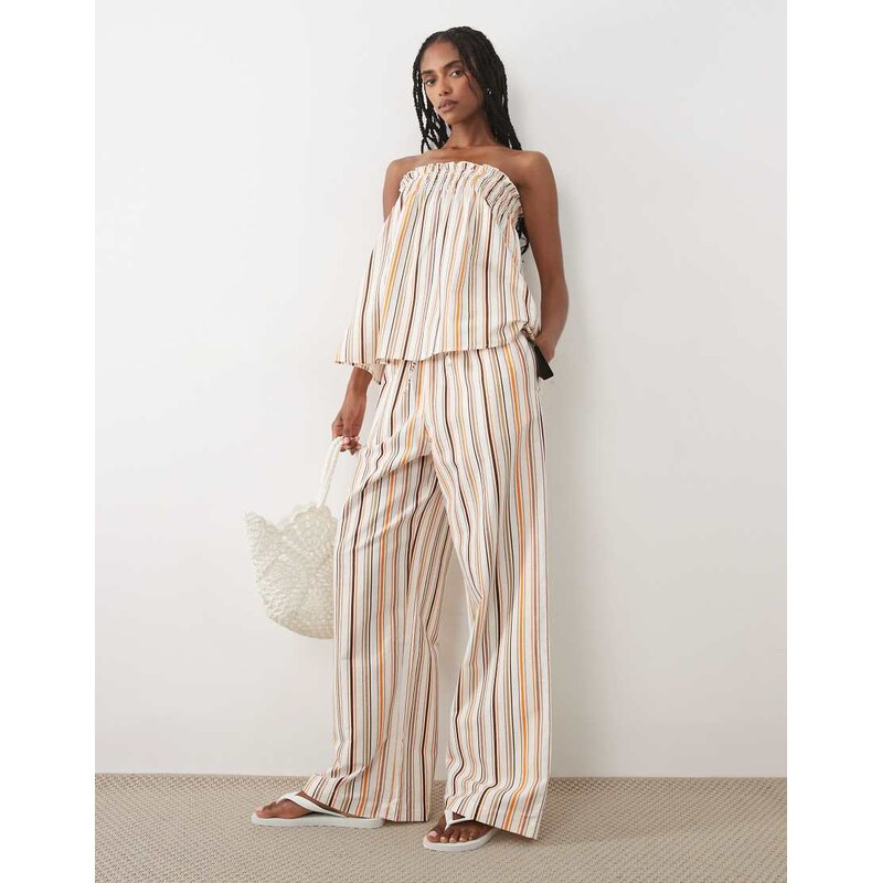 ASOS DESIGN linen blend deep hem trouser in cream stripe co ord
