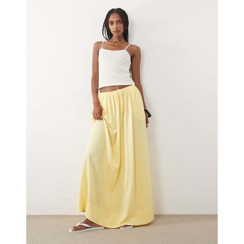ASOS DESIGN linen blend maxi circle skirt in buttermilk-Yellow