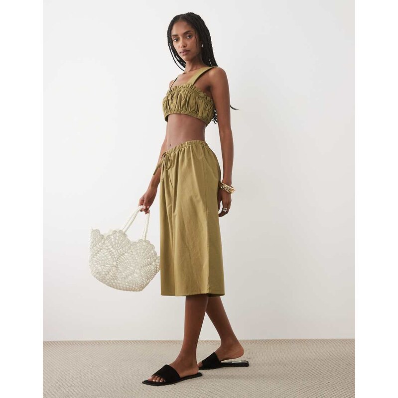 ASOS DESIGN linen blend pull on longline short in olive co ord