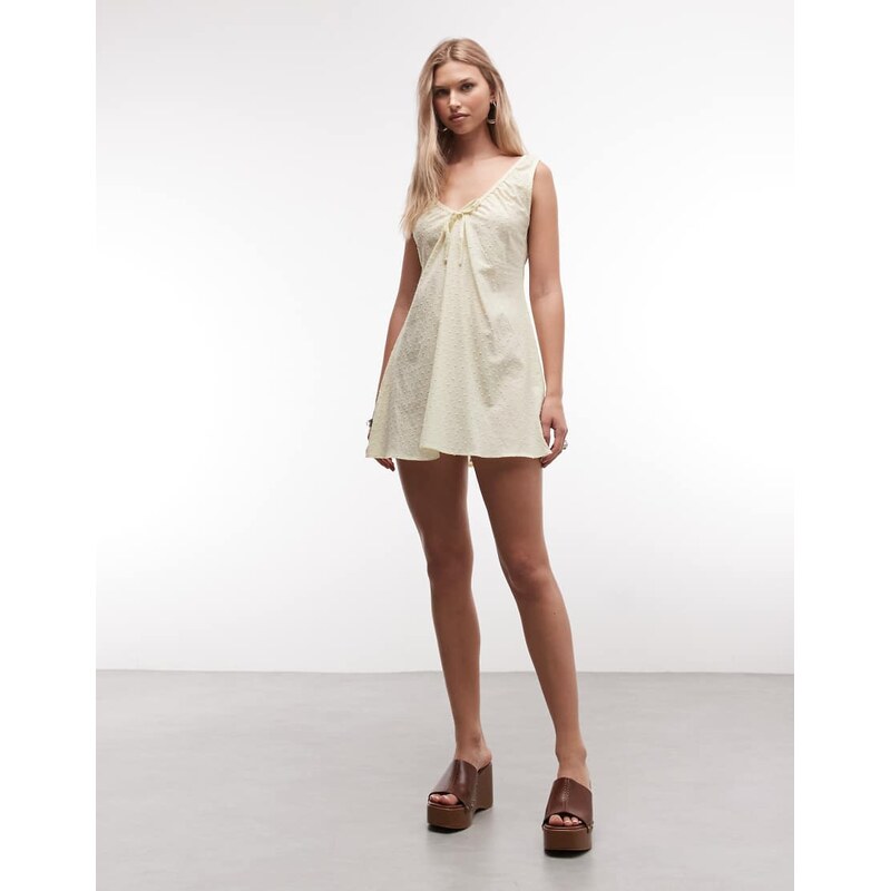 Reclaimed Vintage dobby low v sundress in butter yellow