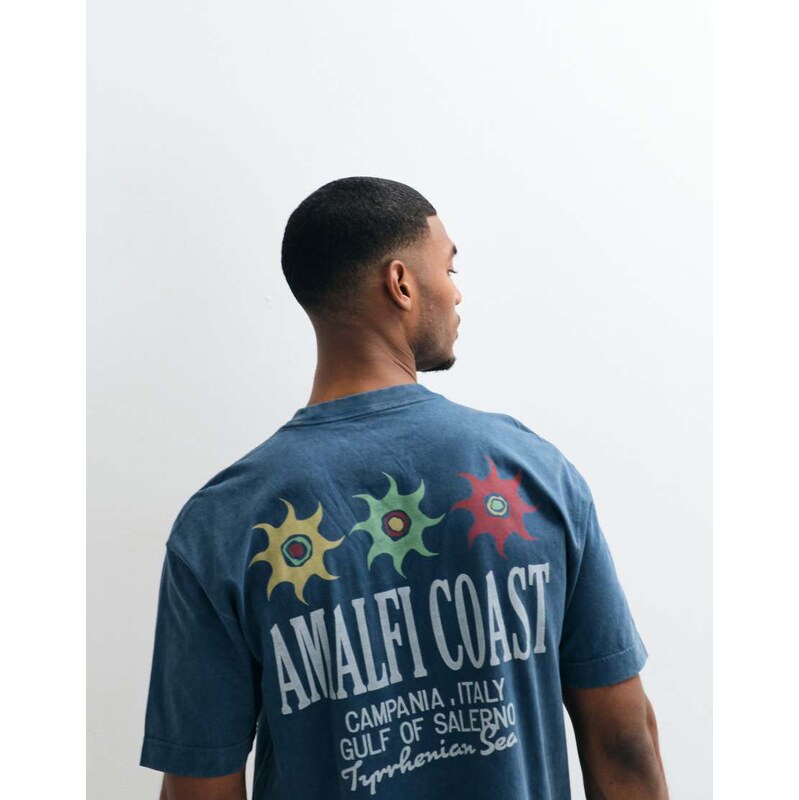 Hollister Amalfi back graphic boxy t-shirt in navy