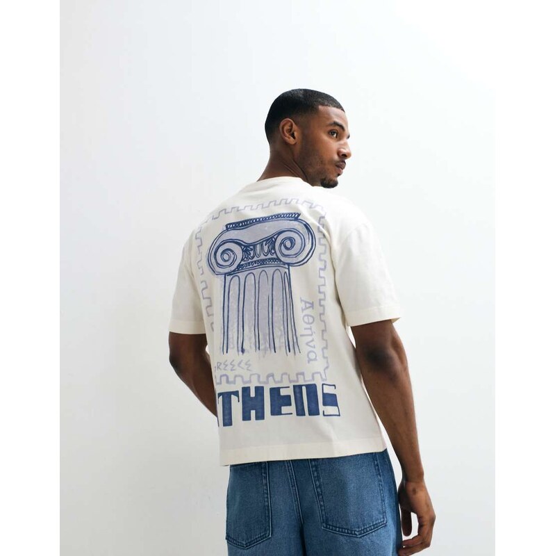 Hollister Athens back graphic boxy t-shirt in white