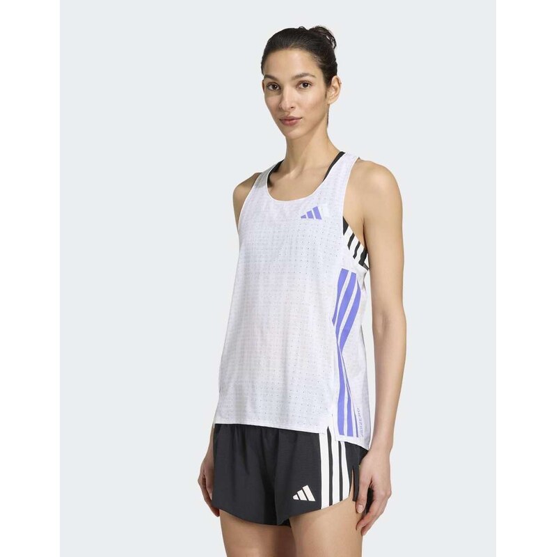 adidas performance Adizero running singlet in white / solar