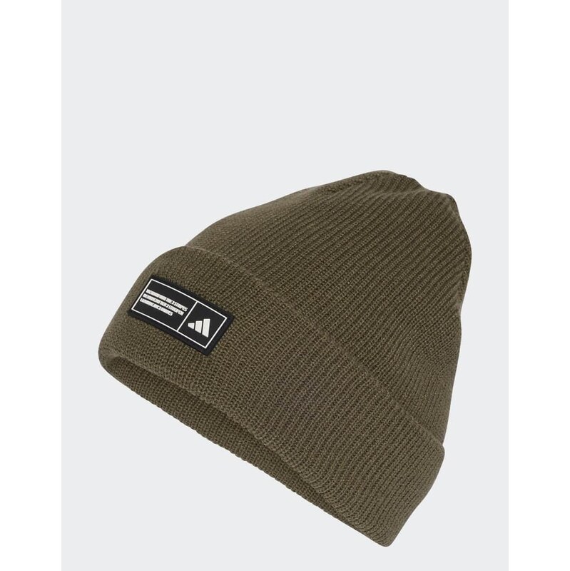 adidas performance Essentials label beanie cuffed in olive