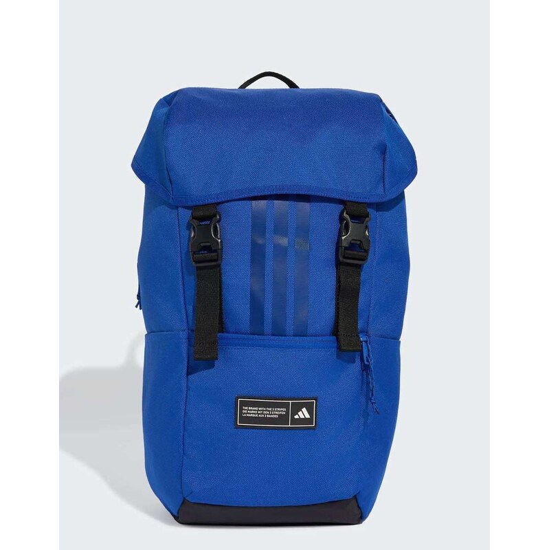adidas performance 3 stripes flap backpack in royal blue / black