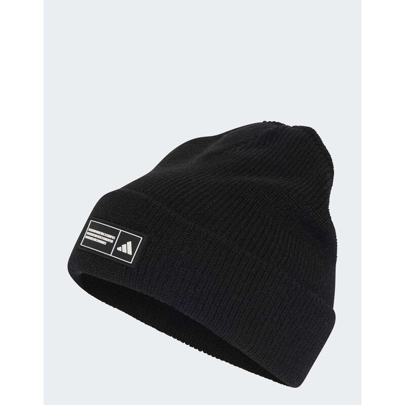 adidas performance Essentials label beanie cuffed in black /