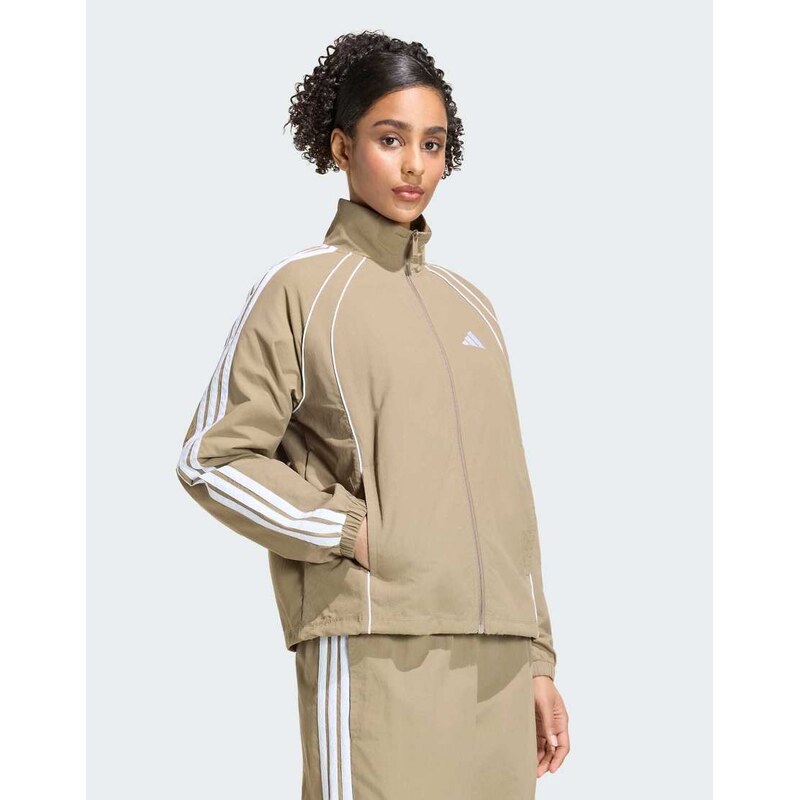 adidas performance Iconic woven tracktop with 3-stripes in khaki
