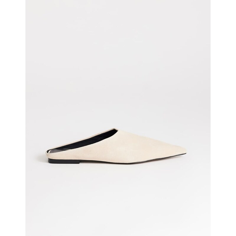 Topshop Dawn real suede flat pointed shoe in sand-Neutral