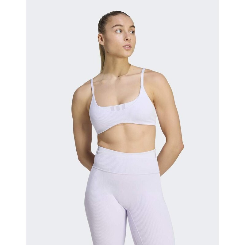 adidas performance All me light support rib bra in frozen purple