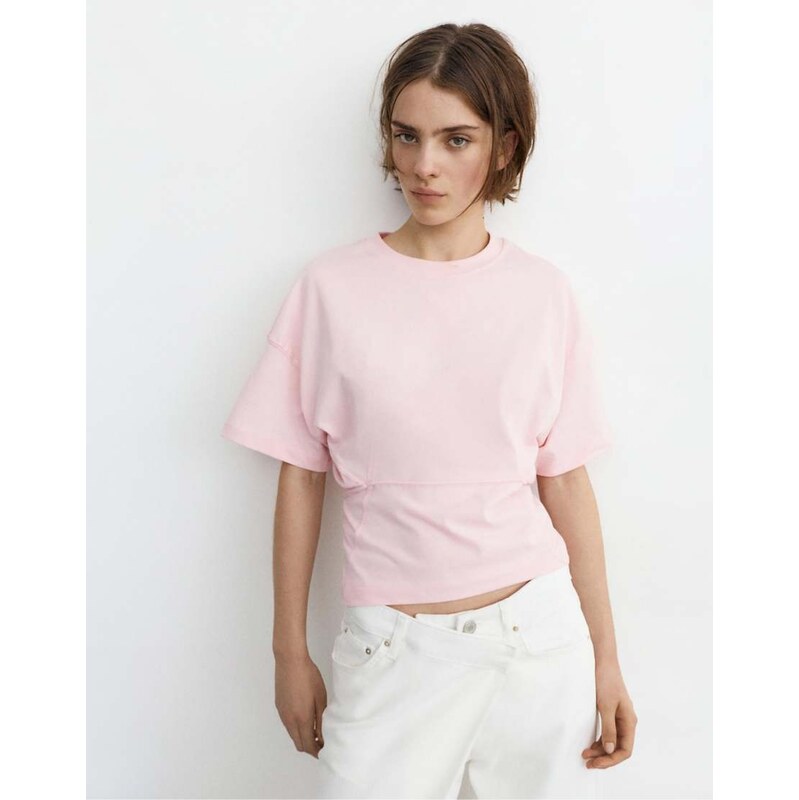 Pull&Bear Boxy panel t-shirt in pink