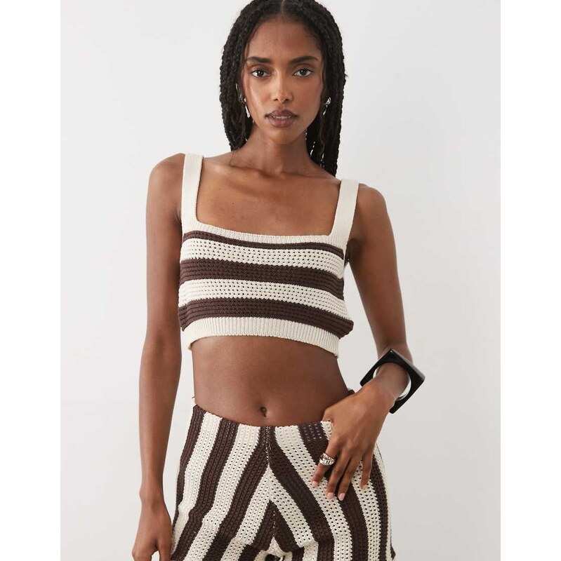 ASOS DESIGN crochet bra top co ord in stripe-Multi