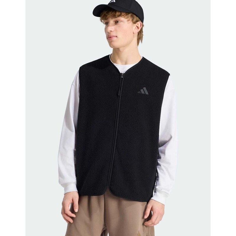 adidas performance City tech 3 stripes high pile fleece vest in