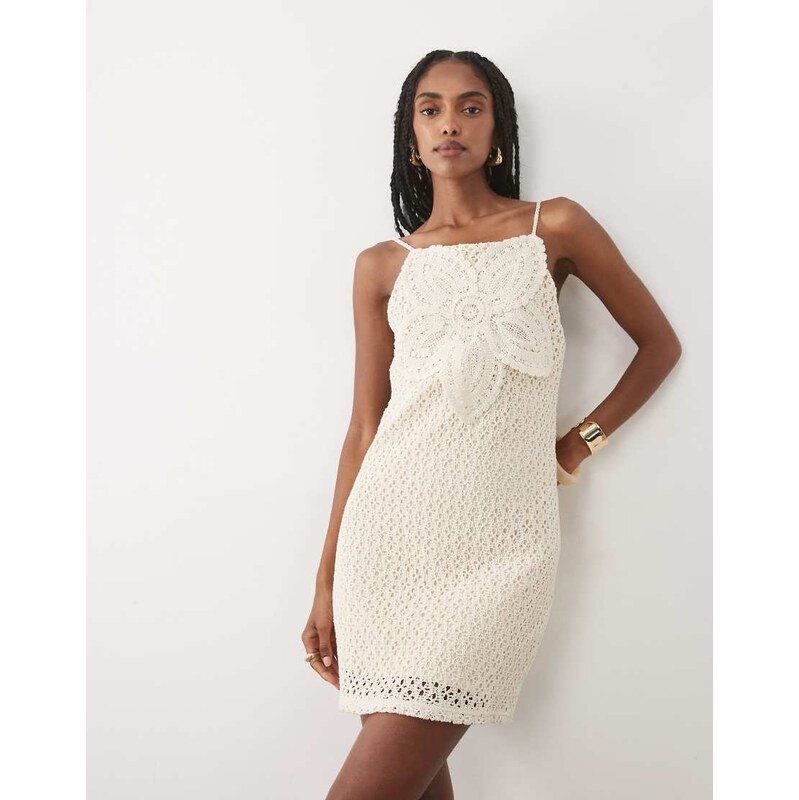 Mango cotton rich knitted halterneck mini dress with statement