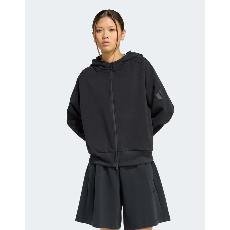 adidas performance Soft lux full-zip hoodie in black