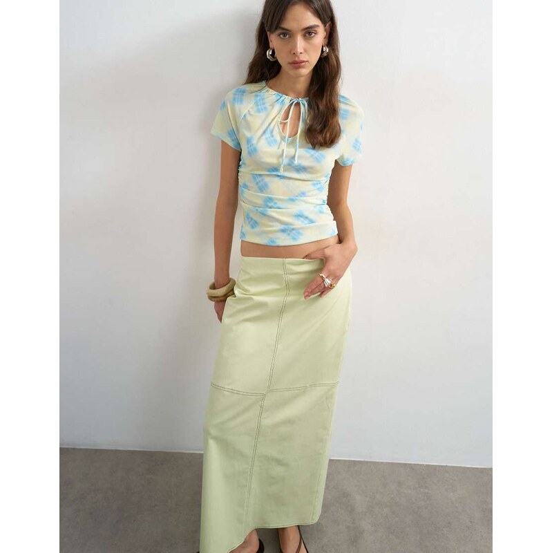 Topshop column midi skirt with contrast stitch detail in light